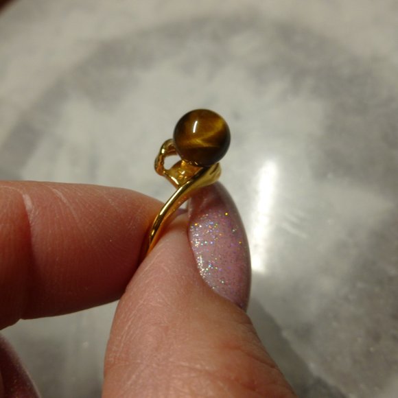 18k Gold EP Tiger's Eye Dolphin Ore Ring - Picture 10 of 16